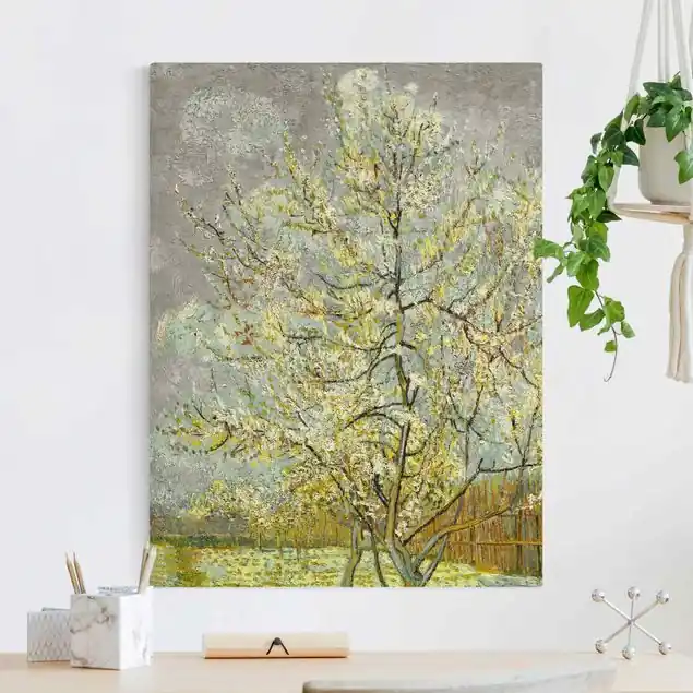 Mega-Angebot Vincent van Gogh - Blühende Pfirsichbäume im Garten Leinwandbild auf Canvas Natural