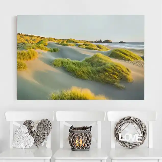 Kracherpreis Dünen und Gräser am Meer Leinwandbild • hergestellt in Deutschland • langlebiges Canvas mit Holzkeilrahmen • klassische Struktur