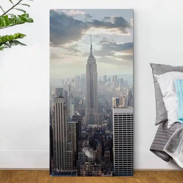 Gratis Versand Sonnenaufgang in New York Leinwandbild • hergestellt in Deutschland • langlebiges Canvas mit Holzkeilrahmen • klassische Struktur