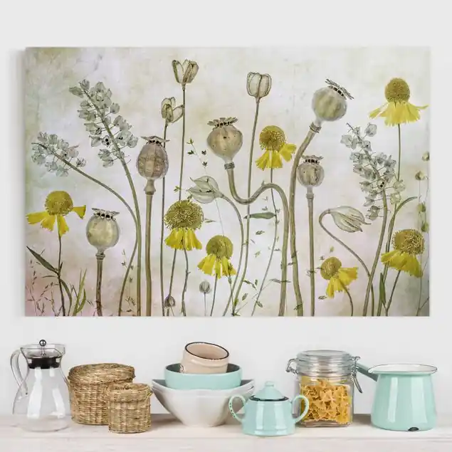 Mohn und Helenium Leinwandbild • hergestellt in Deutschland • langlebiges Canvas mit Holzkeilrahmen • klassische Struktur Ausverkauf