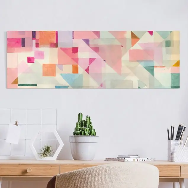 Pastellfarbene Dreiecke Leinwandbild • hergestellt in Deutschland • langlebiges Canvas mit Holzkeilrahmen • klassische Struktur Wochenendangebot