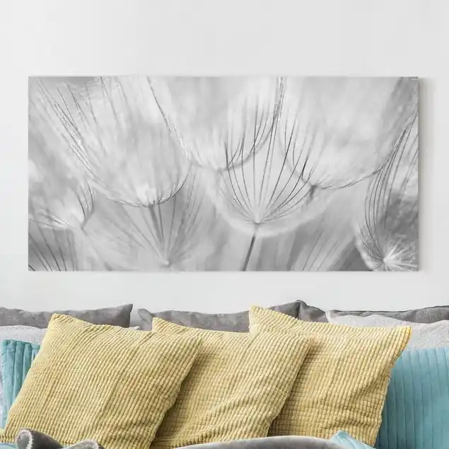 Top-Seller Pusteblumen Makroaufnahme in schwarz weiss Leinwandbild • hergestellt in Deutschland • langlebiges Canvas mit Holzkeilrahmen • klassische Struktur