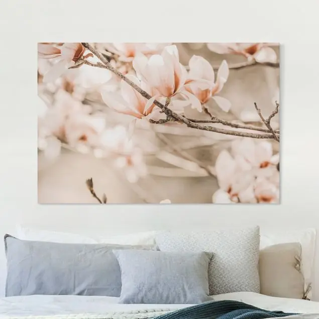 Magnolienzweige im Vintagestil Leinwandbild • hergestellt in Deutschland • langlebiges Canvas mit Holzkeilrahmen • klassische Struktur Versand Am Gleichen Tag