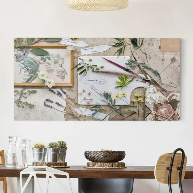 Saisonangebot Blumen und Gartenkräuter Vintage Leinwandbild • hergestellt in Deutschland • langlebiges Canvas mit Holzkeilrahmen • klassische Struktur
