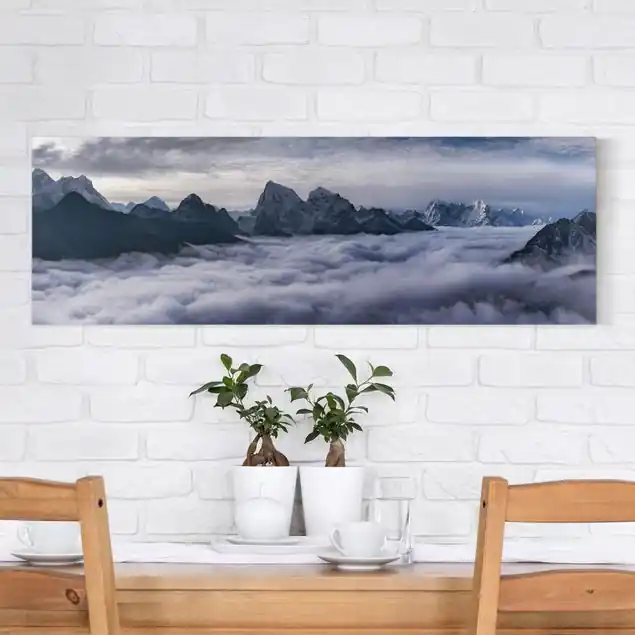 Sonderaktion Wolkenmeer im Himalaya Leinwandbild • hergestellt in Deutschland • langlebiges Canvas mit Holzkeilrahmen • klassische Struktur