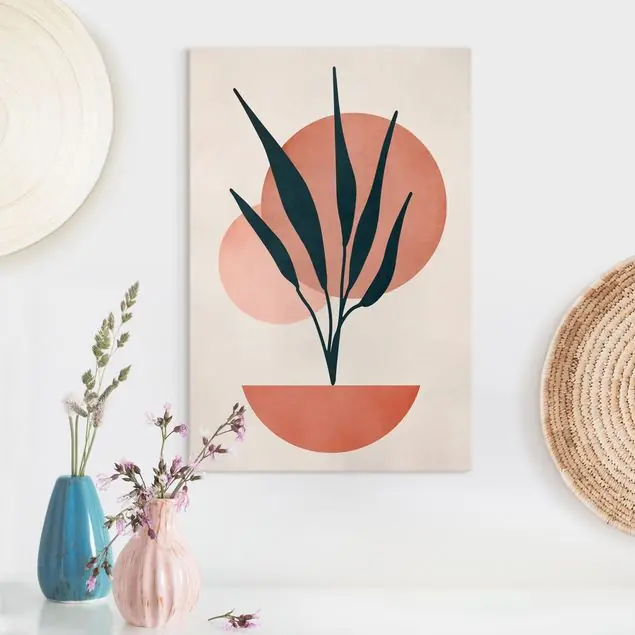 Neue Ware Pflanze und abstrakte Formen in Rosa Leinwandbild • hergestellt in Deutschland • langlebiges Canvas mit Holzkeilrahmen • klassische Struktur
