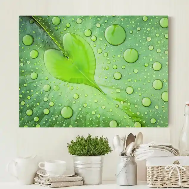 Herz aus Morgentau Leinwandbild • hergestellt in Deutschland • langlebiges Canvas mit Holzkeilrahmen • klassische Struktur Bestpreis