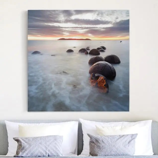 Moeraki Neuseeland Leinwandbild • hergestellt in Deutschland • langlebiges Canvas mit Holzkeilrahmen • klassische Struktur Direkt Vom Hersteller