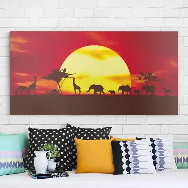 Angebot Sunset Caravan Leinwandbild • hergestellt in Deutschland • langlebiges Canvas mit Holzkeilrahmen • klassische Struktur