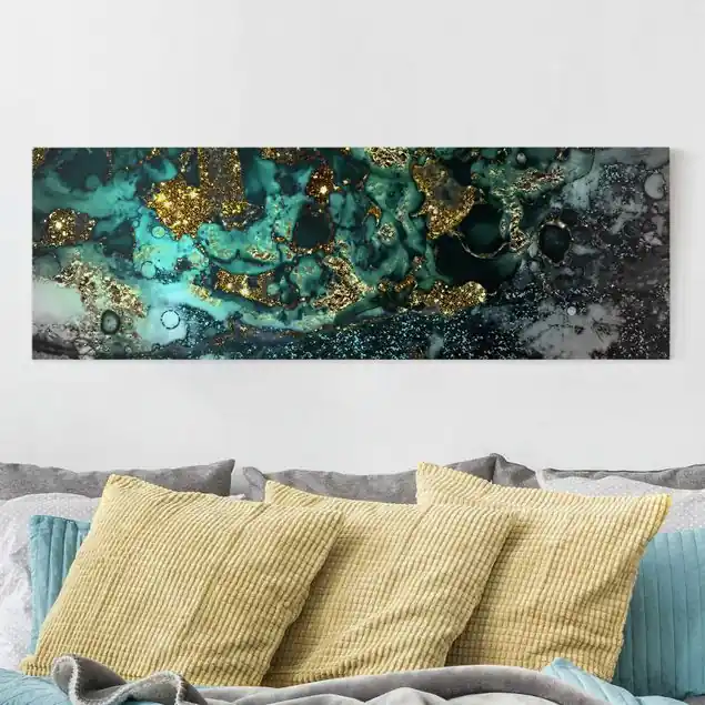 Kracherpreis Goldene Meeres-Inseln Abstrakt Leinwandbild • hergestellt in Deutschland • langlebiges Canvas mit Holzkeilrahmen • klassische Struktur