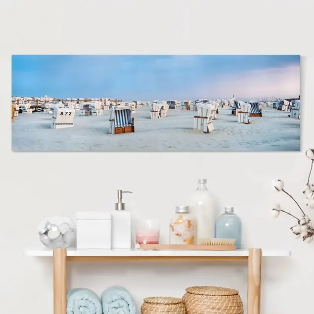 Sale Strandkörbe an der Nordsee Leinwandbild • hergestellt in Deutschland • langlebiges Canvas mit Holzkeilrahmen • klassische Struktur