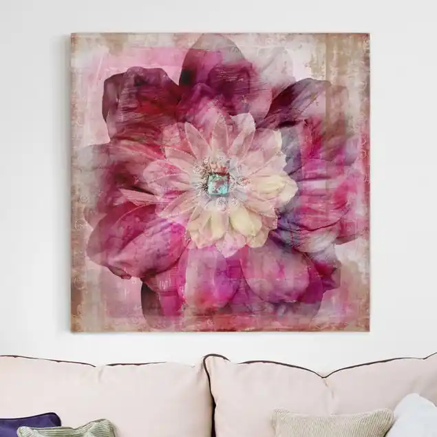 Direkt Vom Hersteller Grunge Flower Leinwandbild • hergestellt in Deutschland • langlebiges Canvas mit Holzkeilrahmen • klassische Struktur