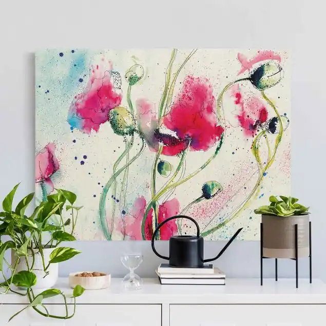 Top-Seller Painted Poppies Leinwandbild auf Canvas Natural