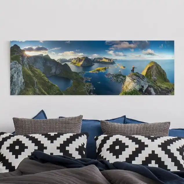 Fjordblick in Reinebringen Leinwandbild • hergestellt in Deutschland • langlebiges Canvas mit Holzkeilrahmen • klassische Struktur Kostenloser Rückversand