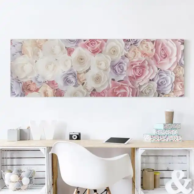 Pastell Paper Art Rosen Leinwandbild • hergestellt in Deutschland • langlebiges Canvas mit Holzkeilrahmen • klassische Struktur Online Kaufen