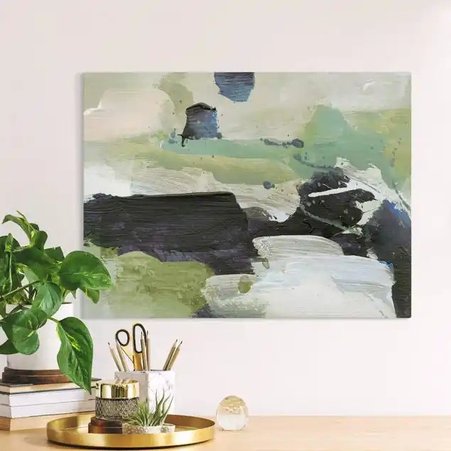 Angebot Farbspiel in Grün und Schwarz Leinwandbild • hergestellt in Deutschland • langlebiges Canvas mit Holzkeilrahmen • klassische Struktur