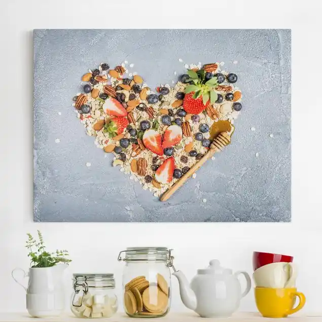 Müsliherz Leinwandbild • hergestellt in Deutschland • langlebiges Canvas mit Holzkeilrahmen • klassische Struktur Knallerangebot