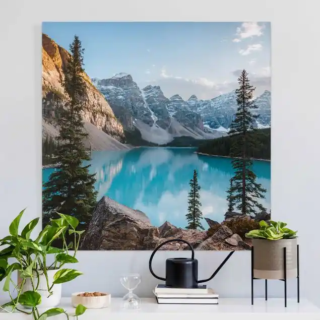 Sofort Bestellen Bergsee Leinwandbild • hergestellt in Deutschland • langlebiges Canvas mit Holzkeilrahmen • klassische Struktur