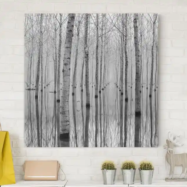 Birken im November Leinwandbild • hergestellt in Deutschland • langlebiges Canvas mit Holzkeilrahmen • klassische Struktur Abverkauf