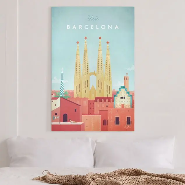 Reiseposter - Barcelona Leinwandbild • hergestellt in Deutschland • langlebiges Canvas mit Holzkeilrahmen • klassische Struktur Saisonangebot