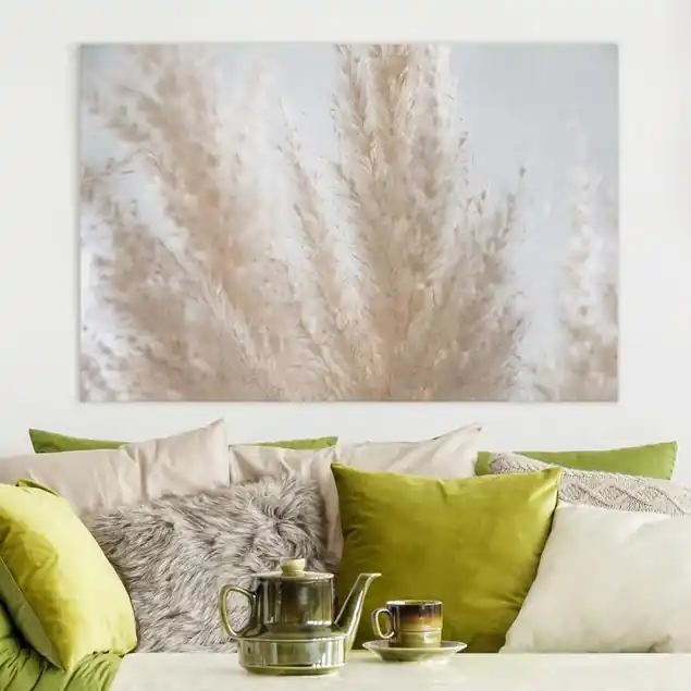Zertifiziert Zartes Pampasgras Close Up Leinwandbild • hergestellt in Deutschland • langlebiges Canvas mit Holzkeilrahmen • klassische Struktur