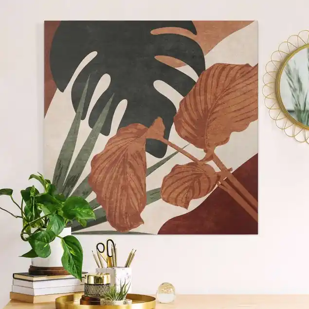 Ausverkauf Tropische Boho Blätter Leinwandbild • hergestellt in Deutschland • langlebiges Canvas mit Holzkeilrahmen • klassische Struktur