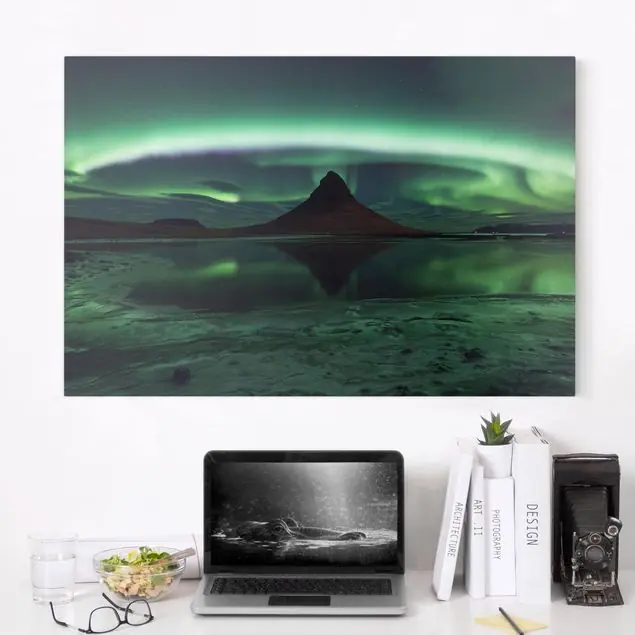Schneller Versand Polarlicht in Island Leinwandbild • hergestellt in Deutschland • langlebiges Canvas mit Holzkeilrahmen • klassische Struktur