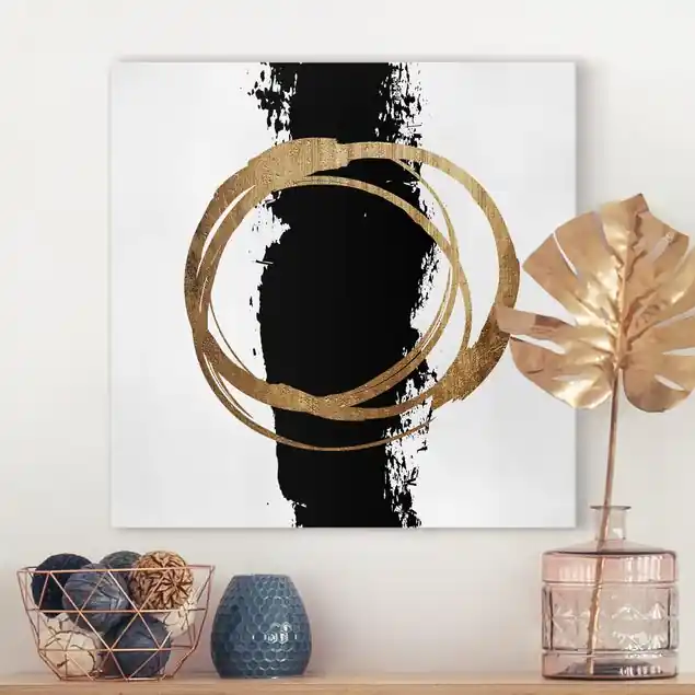 Abstrakte Formen - Gold und Schwarz Leinwandbild • hergestellt in Deutschland • langlebiges Canvas mit Holzkeilrahmen • klassische Struktur Must-Have
