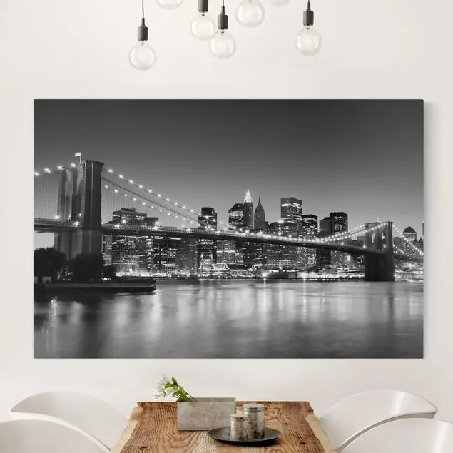 Kostenloser Rückversand Brooklyn Brücke in New York II Leinwandbild • hergestellt in Deutschland • langlebiges Canvas mit Holzkeilrahmen • klassische Struktur