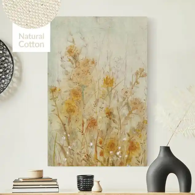 Gelbe Wilde Blumenwiese Leinwandbild auf Canvas Natural Nur Für Kurze Zeit