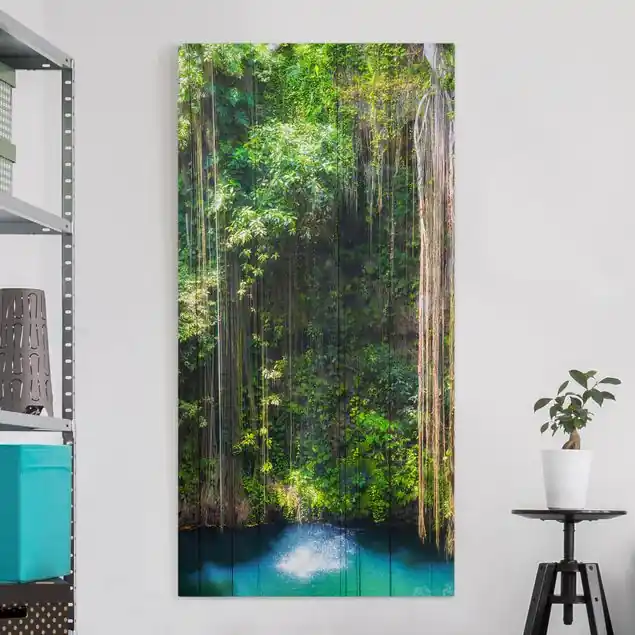 Kostenloser Versand Hängende Wurzeln von Ik-Kil Cenote Leinwandbild • hergestellt in Deutschland • langlebiges Canvas mit Holzkeilrahmen • klassische Struktur