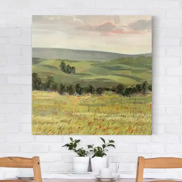 Sichere Zahlung Wiese am Morgen II Leinwandbild • hergestellt in Deutschland • langlebiges Canvas mit Holzkeilrahmen • klassische Struktur