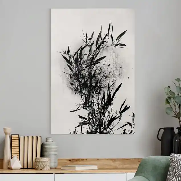 Grafische Pflanzenwelt - Schwarzer Bambus Leinwandbild • hergestellt in Deutschland • langlebiges Canvas mit Holzkeilrahmen • klassische Struktur Top-Seller
