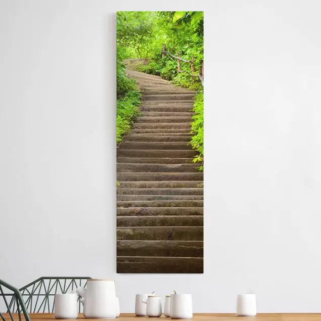 Treppenaufstieg im Wald Leinwandbild • hergestellt in Deutschland • langlebiges Canvas mit Holzkeilrahmen • klassische Struktur Neue Kollektion
