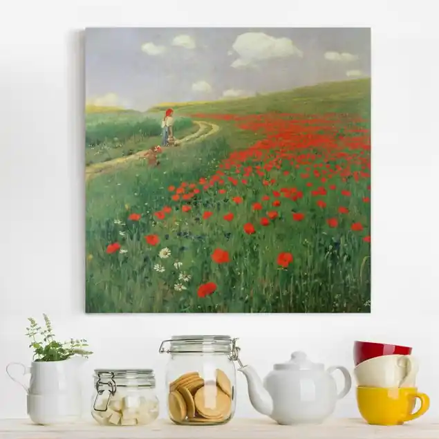 Pál Szinyei-Merse - Sommerlandschaft mit blühendem Mohn Leinwandbild • hergestellt in Deutschland • langlebiges Canvas mit Holzkeilrahmen • klassische Struktur Top-Seller