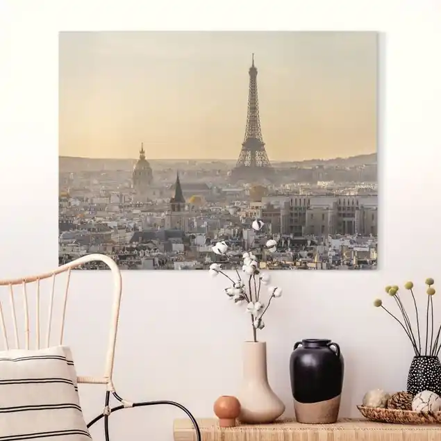 Paris im Morgengrauen Leinwandbild • hergestellt in Deutschland • langlebiges Canvas mit Holzkeilrahmen • klassische Struktur Abverkauf