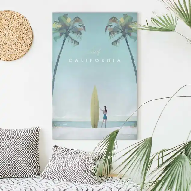 Reiseposter - California Leinwandbild • hergestellt in Deutschland • langlebiges Canvas mit Holzkeilrahmen • klassische Struktur Schnäppchen