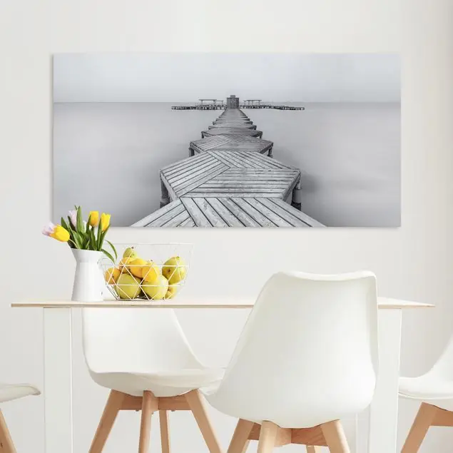 Jetzt Bestellen Hölzerner Pier und Schwarz-weiß Leinwandbild • hergestellt in Deutschland • langlebiges Canvas mit Holzkeilrahmen • klassische Struktur