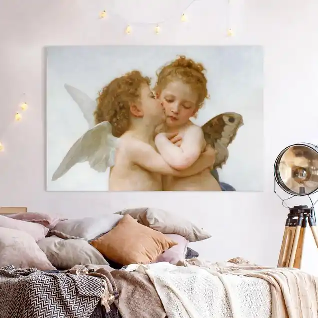 William Adolphe Bouguereau - Der erste Kuss Leinwandbild • hergestellt in Deutschland • langlebiges Canvas mit Holzkeilrahmen • klassische Struktur Bestseller