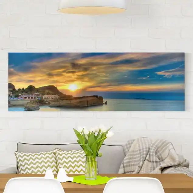 Sonnenuntergang über Korfu Leinwandbild • hergestellt in Deutschland • langlebiges Canvas mit Holzkeilrahmen • klassische Struktur Begrenztes Angebot