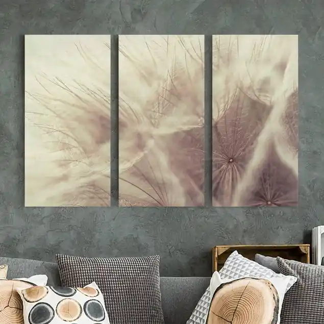 Mega-Angebot Detailreiche Pusteblumen Makroaufnahme mit Vintage Blur Effekt 3-teiliges Leinwandbild
