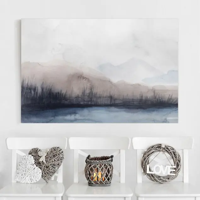 Seeufer mit Bergen II Leinwandbild • hergestellt in Deutschland • langlebiges Canvas mit Holzkeilrahmen • klassische Struktur Jetzt Bestellen