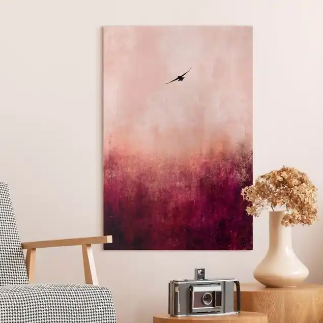 Schneller Versand Vogel im Sonnenuntergang Leinwandbild • hergestellt in Deutschland • langlebiges Canvas mit Holzkeilrahmen • klassische Struktur