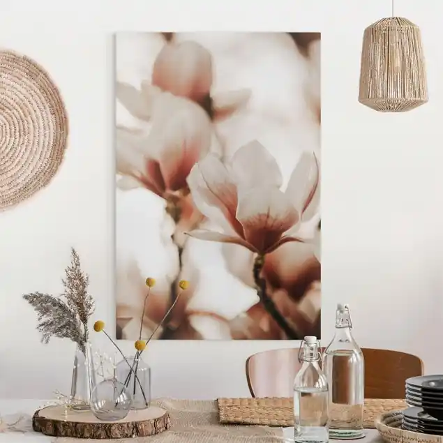 Sichere Zahlung Zarte Magnolienblüten im Lichtspiel Leinwandbild • hergestellt in Deutschland • langlebiges Canvas mit Holzkeilrahmen • klassische Struktur