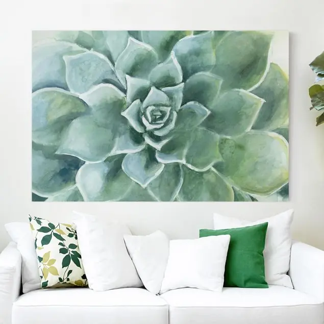Sukkulente Aquarell Dunkel Leinwandbild • hergestellt in Deutschland • langlebiges Canvas mit Holzkeilrahmen • klassische Struktur Neu