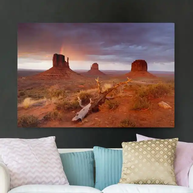 Monument Valley bei Sonnenuntergang Leinwandbild • hergestellt in Deutschland • langlebiges Canvas mit Holzkeilrahmen • klassische Struktur Letzte Chance