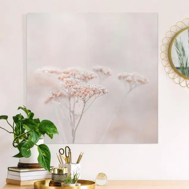Zartrosane Wildblumen Leinwandbild • hergestellt in Deutschland • langlebiges Canvas mit Holzkeilrahmen • klassische Struktur Markenware