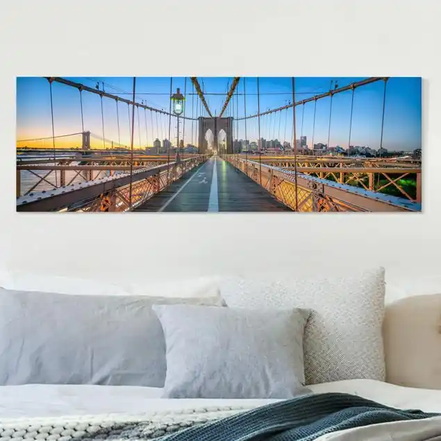 Sale Morgenblick von der Brooklyn Bridge Leinwandbild • hergestellt in Deutschland • langlebiges Canvas mit Holzkeilrahmen • klassische Struktur