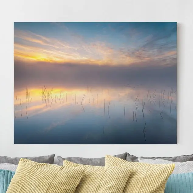 Sonnenaufgang schwedischer See Leinwandbild • hergestellt in Deutschland • langlebiges Canvas mit Holzkeilrahmen • klassische Struktur Neu Im Sortiment