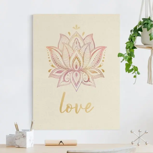 Mandala Namaste Lotus Set gold rosa Leinwandbild auf Canvas Natural Zertifiziert